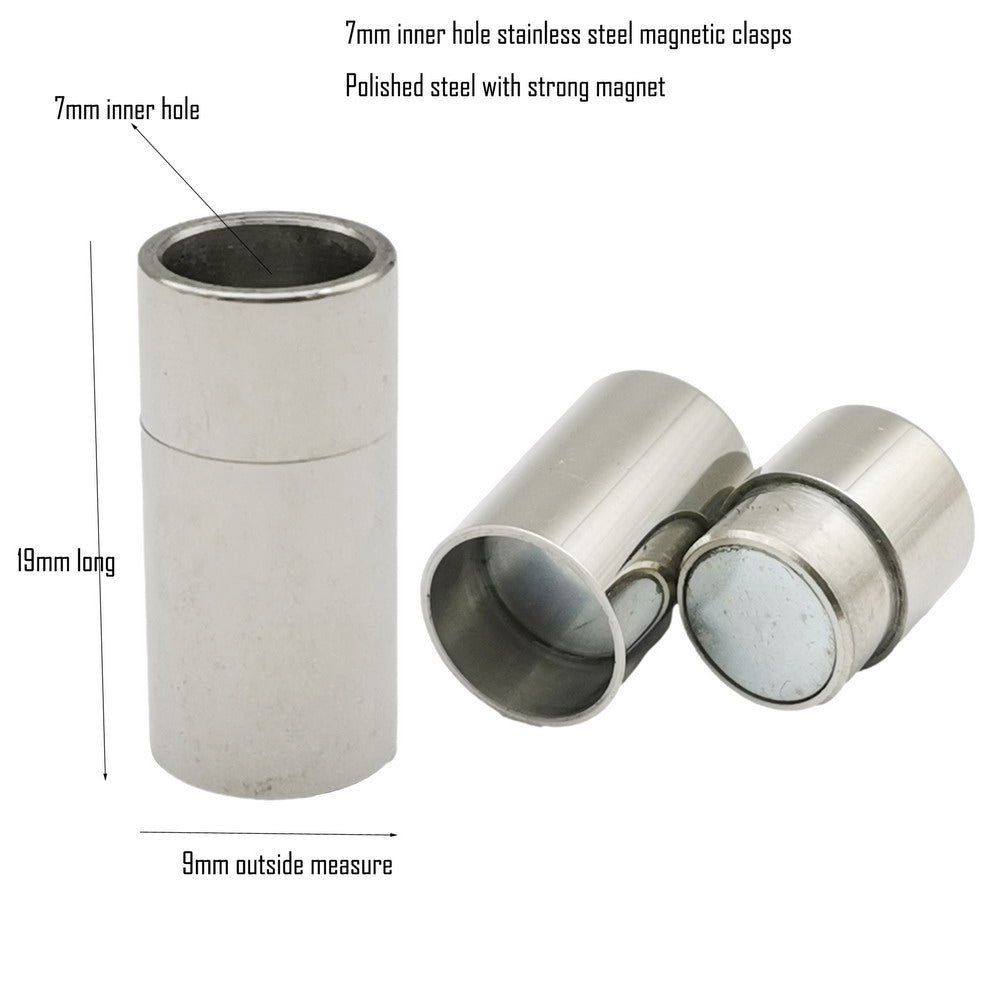 Fermoir magnétique en acier inoxydable poli, trou intérieur de 3mm 5mm 7mm 8mm, pour la fabrication de bijoux, extrémité de cordon en cuir, 2 pièces