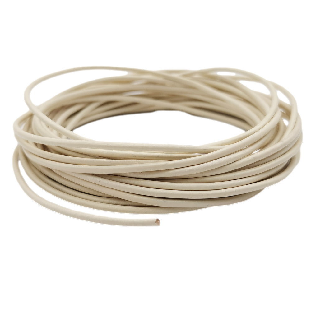 ShapesbyX Riz Blanc 5 mètres 2,0 mm Cordons ronds en cuir véritable de vache fabriqué pour la fabrication de bijoux dans des bracelets et des colliers