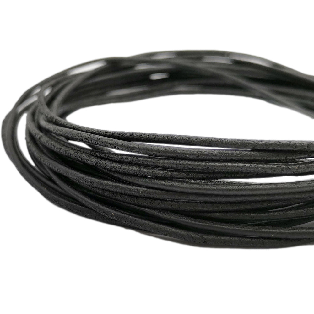 ShapesbyX Rustic Black 5 Yards 2.0mm Round Real Leather Cords Cowhide Leather Made for Jewelry Making in Bracelet Necklace
