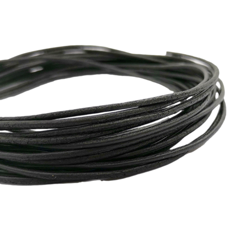 ShapesbyX Rustic Black 5 Yards 2.0mm Round Real Leather Cords Cowhide Leather Made for Jewelry Making in Bracelet Necklace