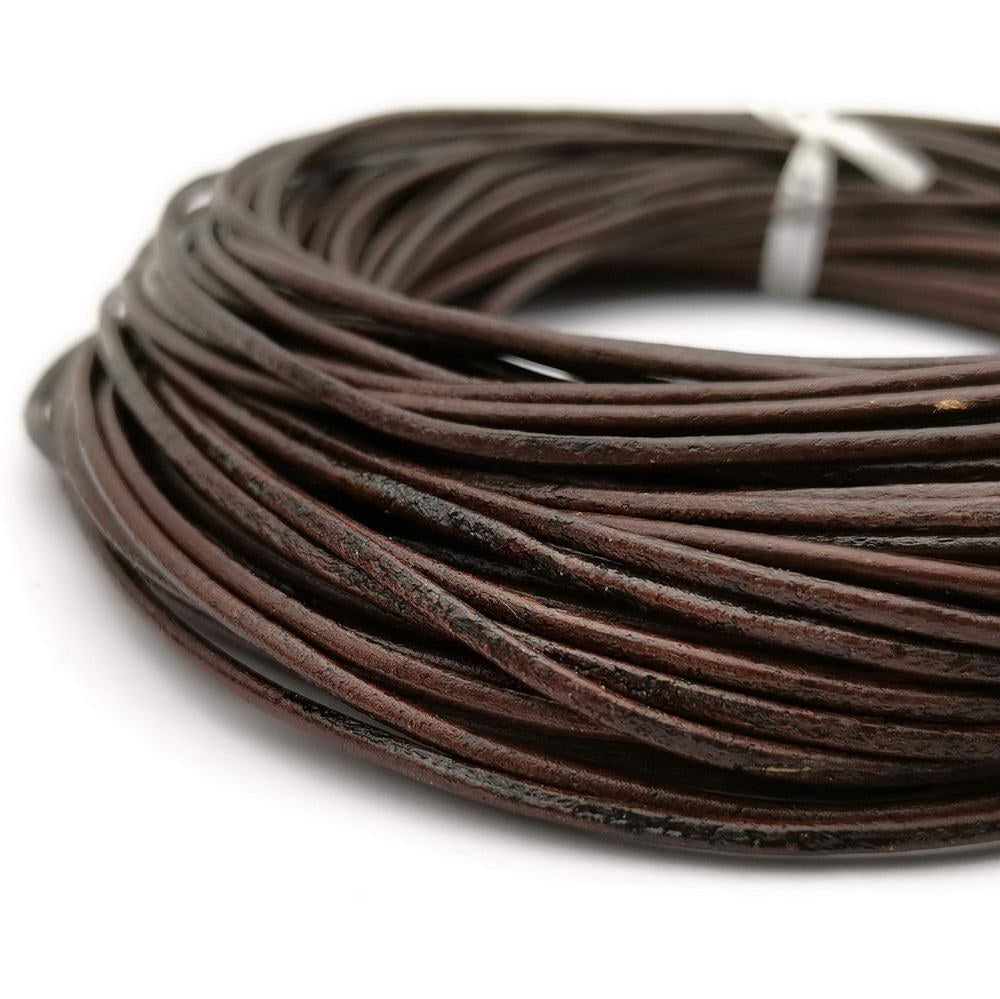 ShapesbyX 5 yards Distressed Dark Brown 2mm Round Genuine Leather Cords Leather Strap Jewelry Making in Necklace Bracelet Pendant