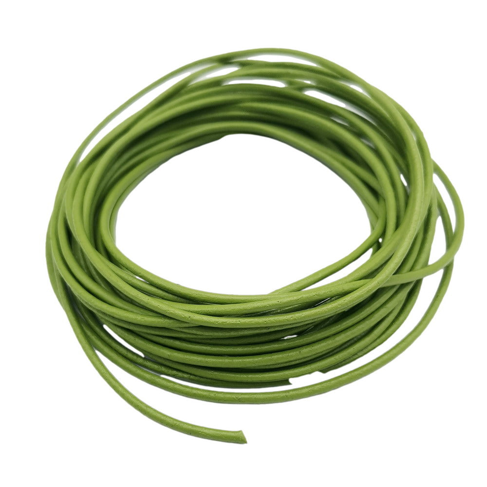 ShapesbyX Printemps Vert 5 Yards 2.0mm Cordons Ronds en Cuir Véritable Cuir de Vachette Fabriqué pour la Fabrication de Bijoux en Bracelet Collier