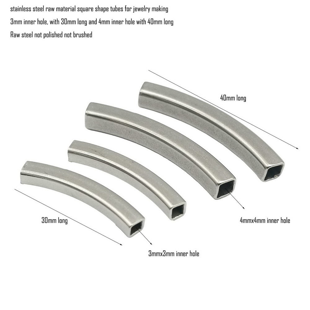 4 Pieces Raw Stainless Steel Tubes/Pipes Square Beads Separators 4mmx4mm/3mmx3mm Inner Jewelry Making