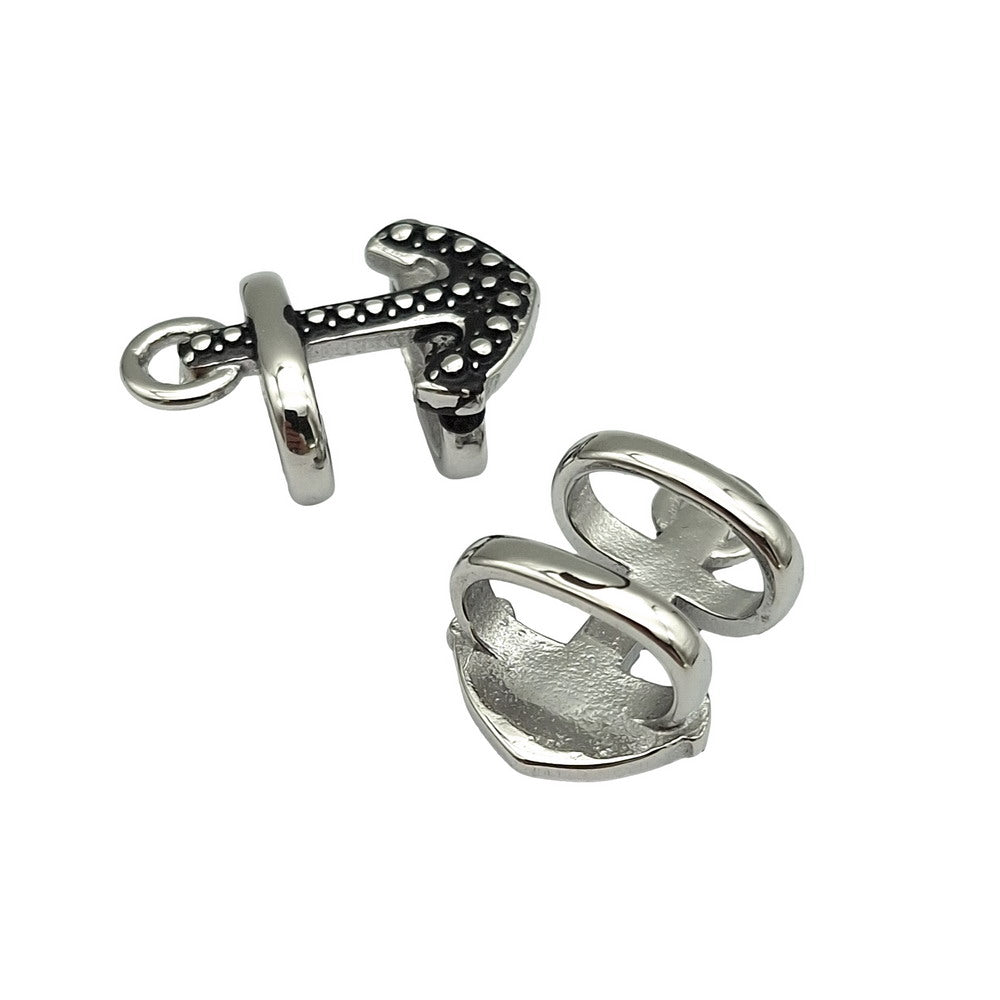 2 Stück Anker-Schiebeperlen aus Edelstahl für die Herstellung von Lakritz-Lederarmbändern, 12 mm x 6 mm Innenloch, Antiksilber