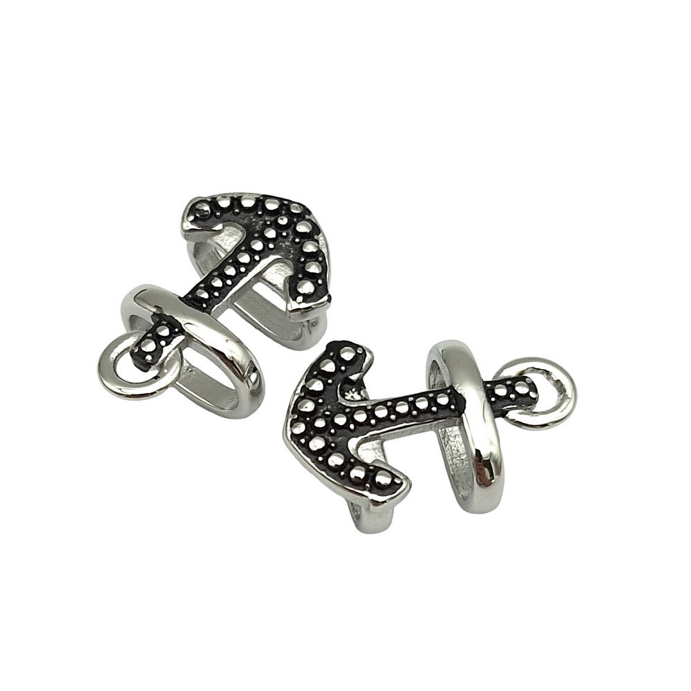 2 Stück Anker-Schiebeperlen aus Edelstahl für die Herstellung von Lakritz-Lederarmbändern, 12 mm x 6 mm Innenloch, Antiksilber