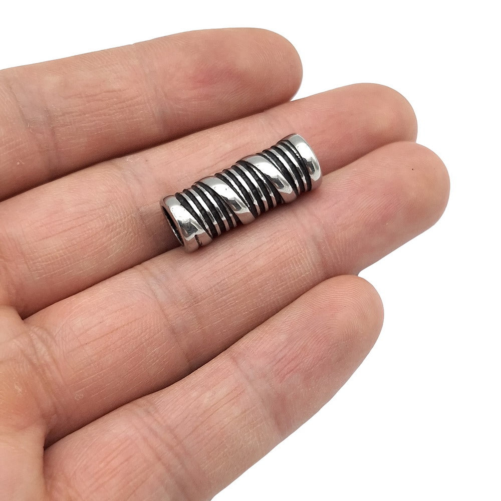 2pcs Stainless Steel Cord Sliders Beads for Jewelry Making in Bracelet Pendant 6.5mm Inner Hole Antique Silver to fit 6mm Round Cord