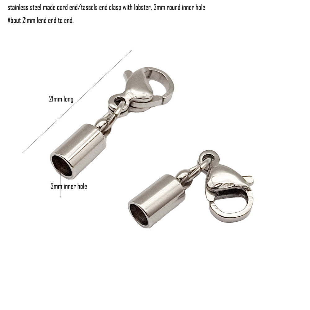 ShapesbyX 5pcs Stainless Steel Cord End Closure Clasp Tassels Cap End Zipper Handle Making Dangles with Lobster