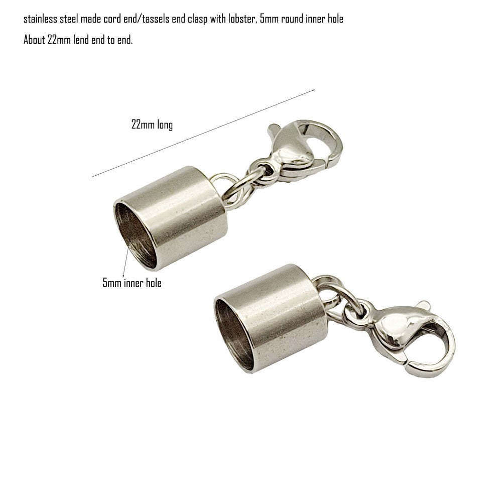 ShapesbyX 5pcs Stainless Steel Cord End Closure Clasp Tassels Cap End Zipper Handle Making Dangles with Lobster