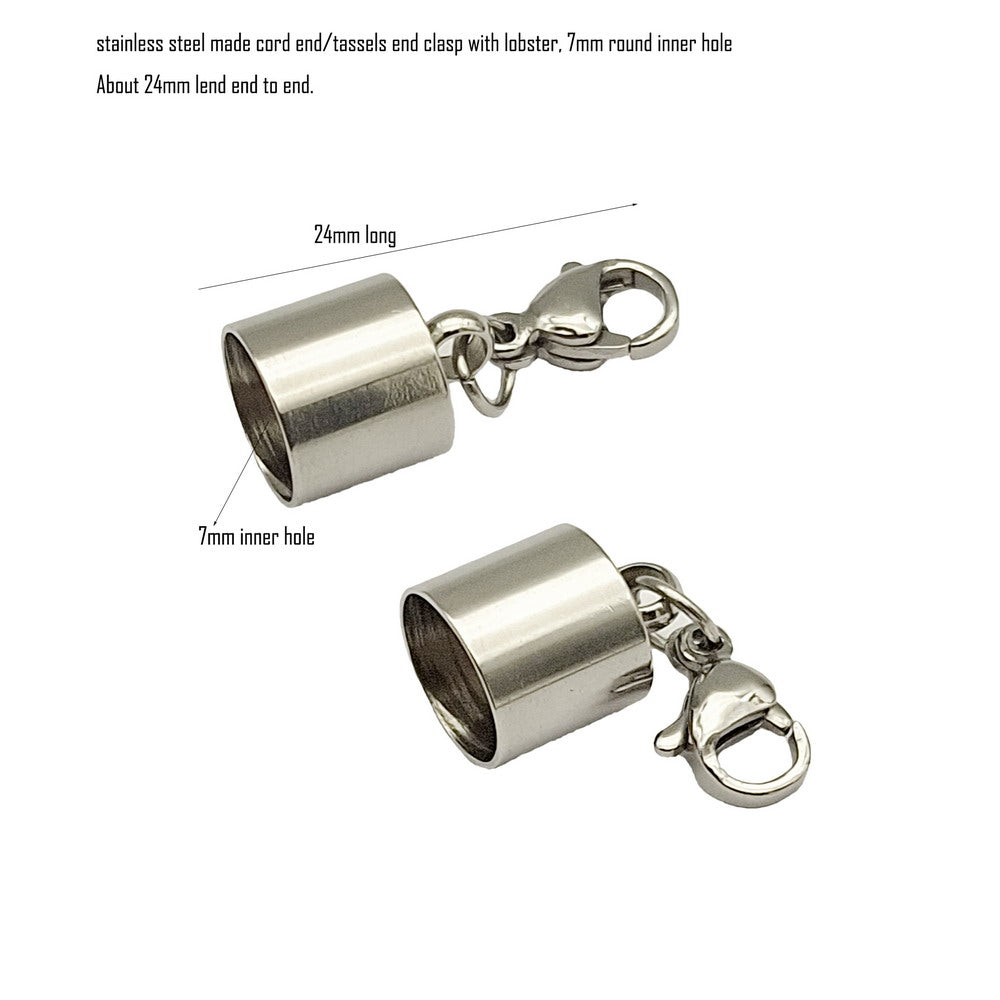 ShapesbyX 5pcs Stainless Steel Cord End Closure Clasp Tassels Cap End Zipper Handle Making Dangles with Lobster