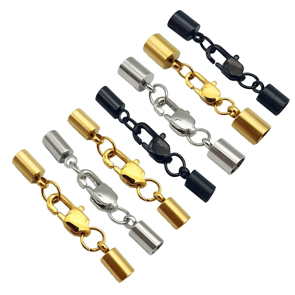 3 Pieces Gold Steel Jewelry Clasps Bracelet Necklace Cord End Cap with Lobster