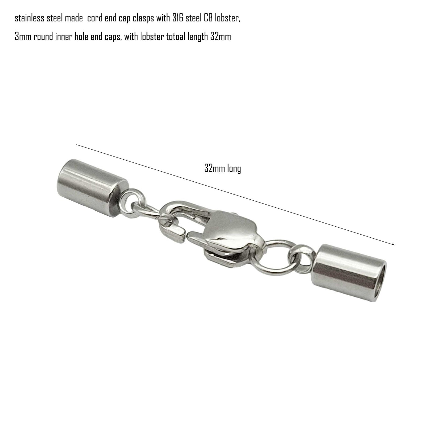 10 Stück Edelstahl-Kordel-Endkappen von 2 mm bis 10 mm, Schmuckherstellung, Perlen, Krawattenenden