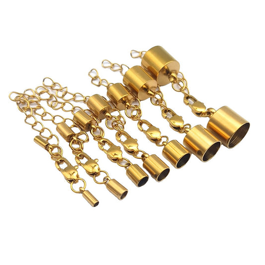 3 Pieces Black/Gold Stainless Steel Cord End Cap Clasps Bracelet Necklace Making 3mm 4mm 5mm 8mm Inner Hole