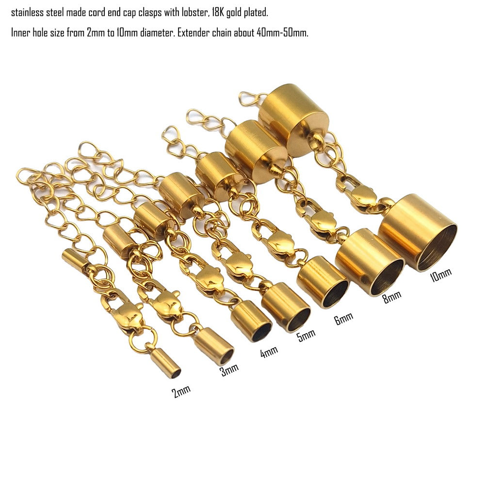 3 Pieces Black/Gold Stainless Steel Cord End Cap Clasps Bracelet Necklace Making 3mm 4mm 5mm 8mm Inner Hole