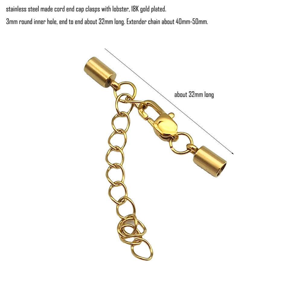 ShapesbyX 3 Pieces 2mm to 10mm Black/Gold Stainless Steel Cord End Cap Clasps for Bracelet Necklaces