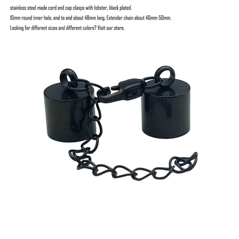 ShapesbyX 3 Pieces 2mm to 10mm Black/Gold Stainless Steel Cord End Cap Clasps for Bracelet Necklaces