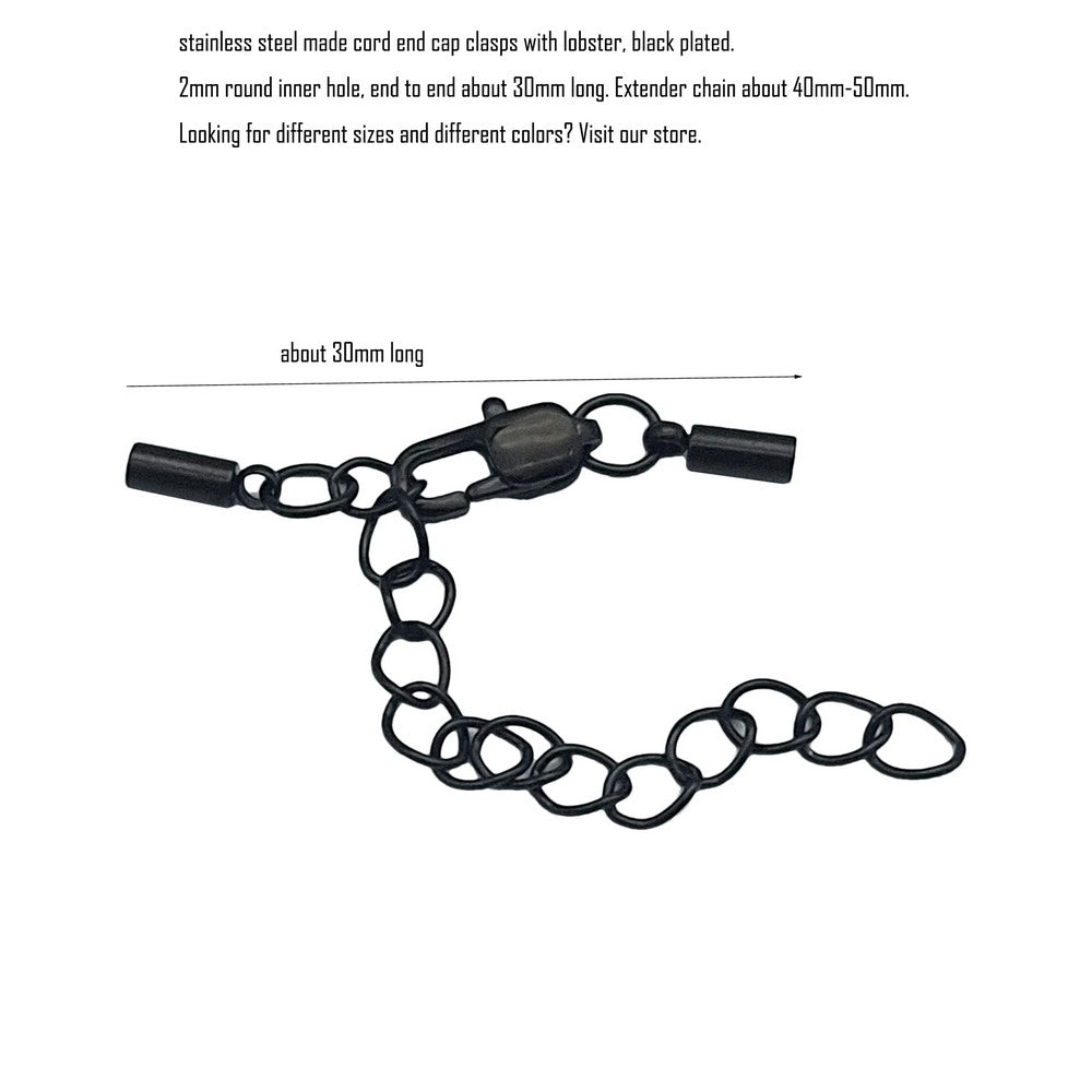 ShapesbyX 3 Pieces 2mm to 10mm Black/Gold Stainless Steel Cord End Cap Clasps for Bracelet Necklaces