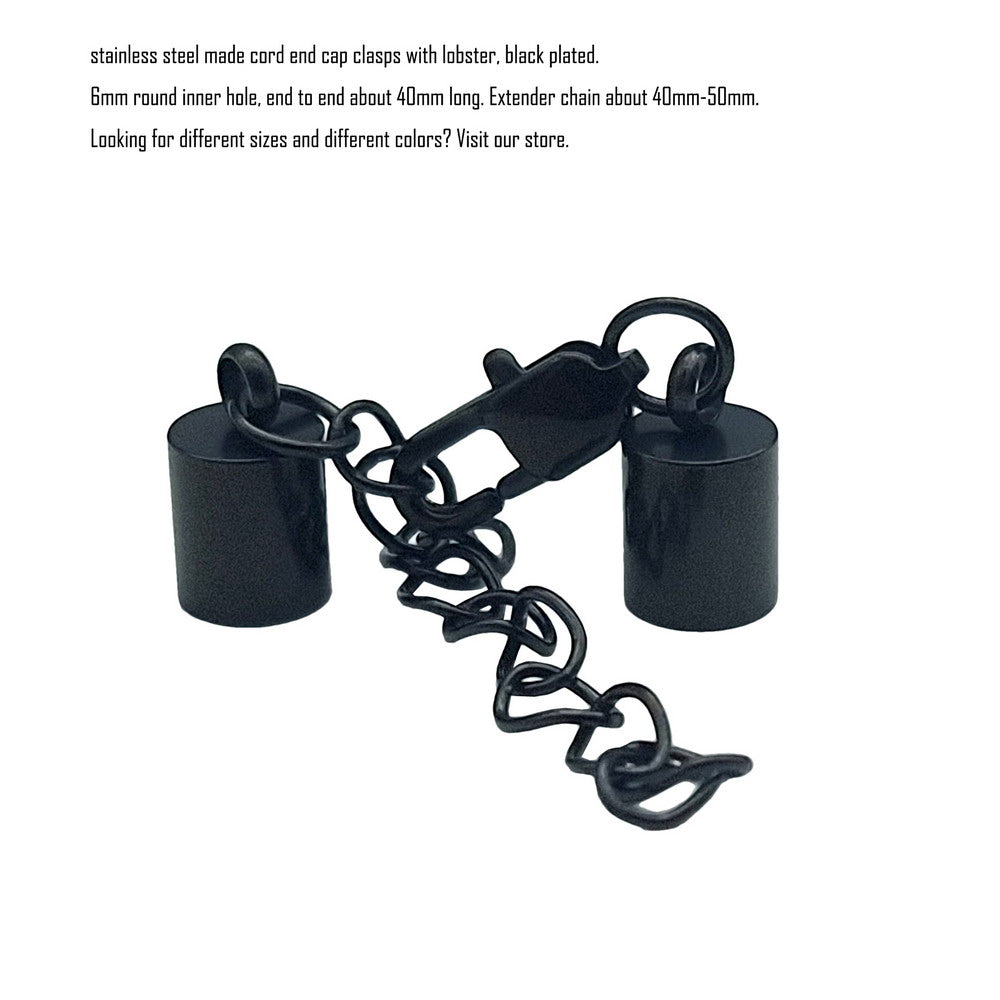 ShapesbyX 3 Pieces 2mm to 10mm Black/Gold Stainless Steel Cord End Cap Clasps for Bracelet Necklaces