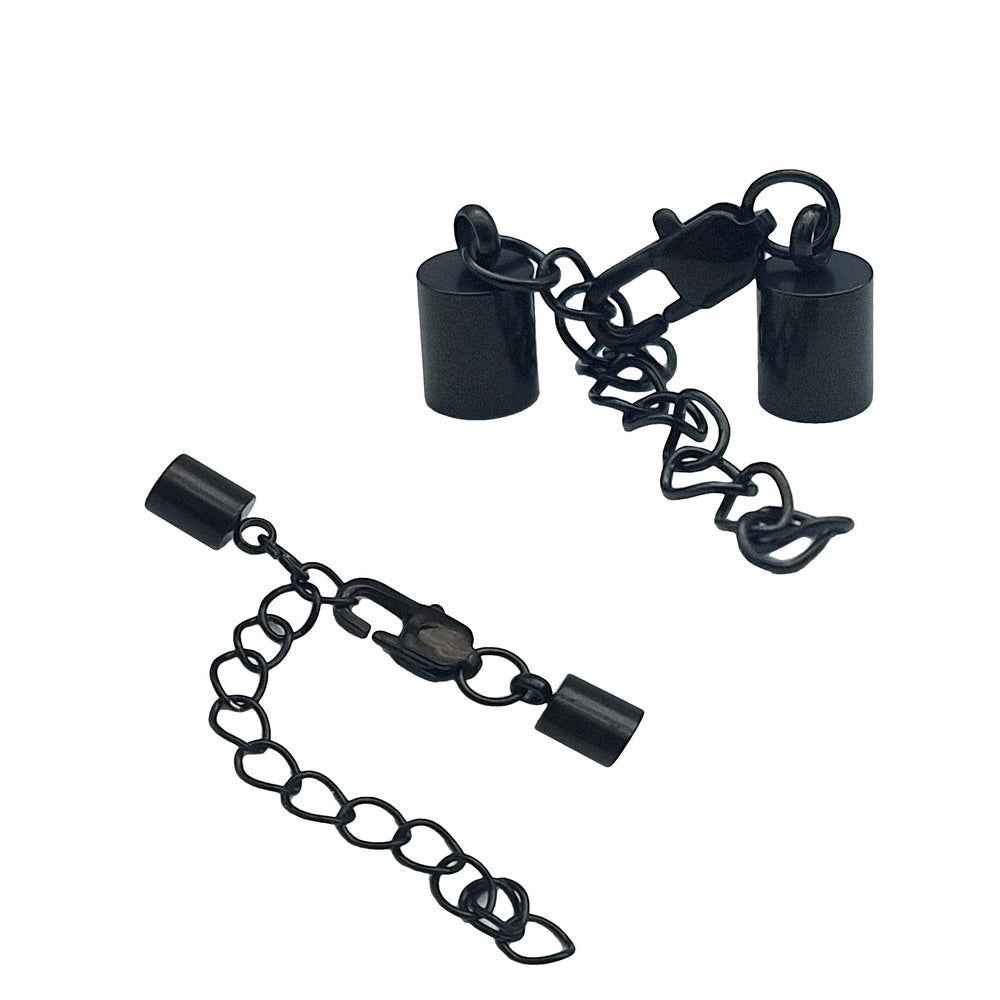 ShapesbyX 3 Pieces 2mm to 10mm Black/Gold Stainless Steel Cord End Cap Clasps for Bracelet Necklaces