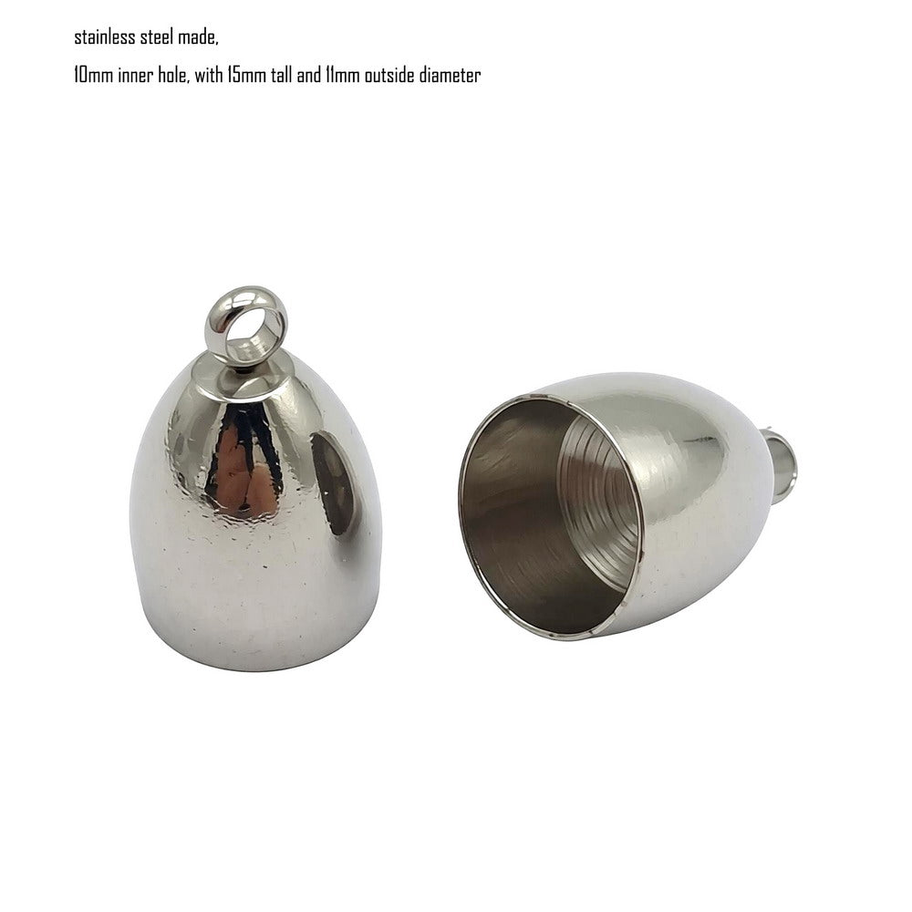 Stainless Steel Bell Shape Cord End Caps with Eyelet, Jewelry Making Tie Ends (3mm-10mm)