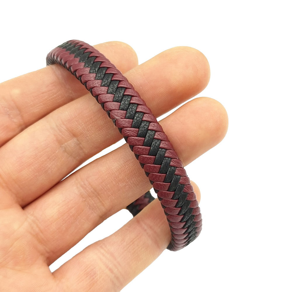 Cordons en cuir PU tressés 11,5 mm x 5,5 mm en microfibre douce et flexible, bracelet tressé pour la fabrication d'un bracelet en cuir mélangé vin noir