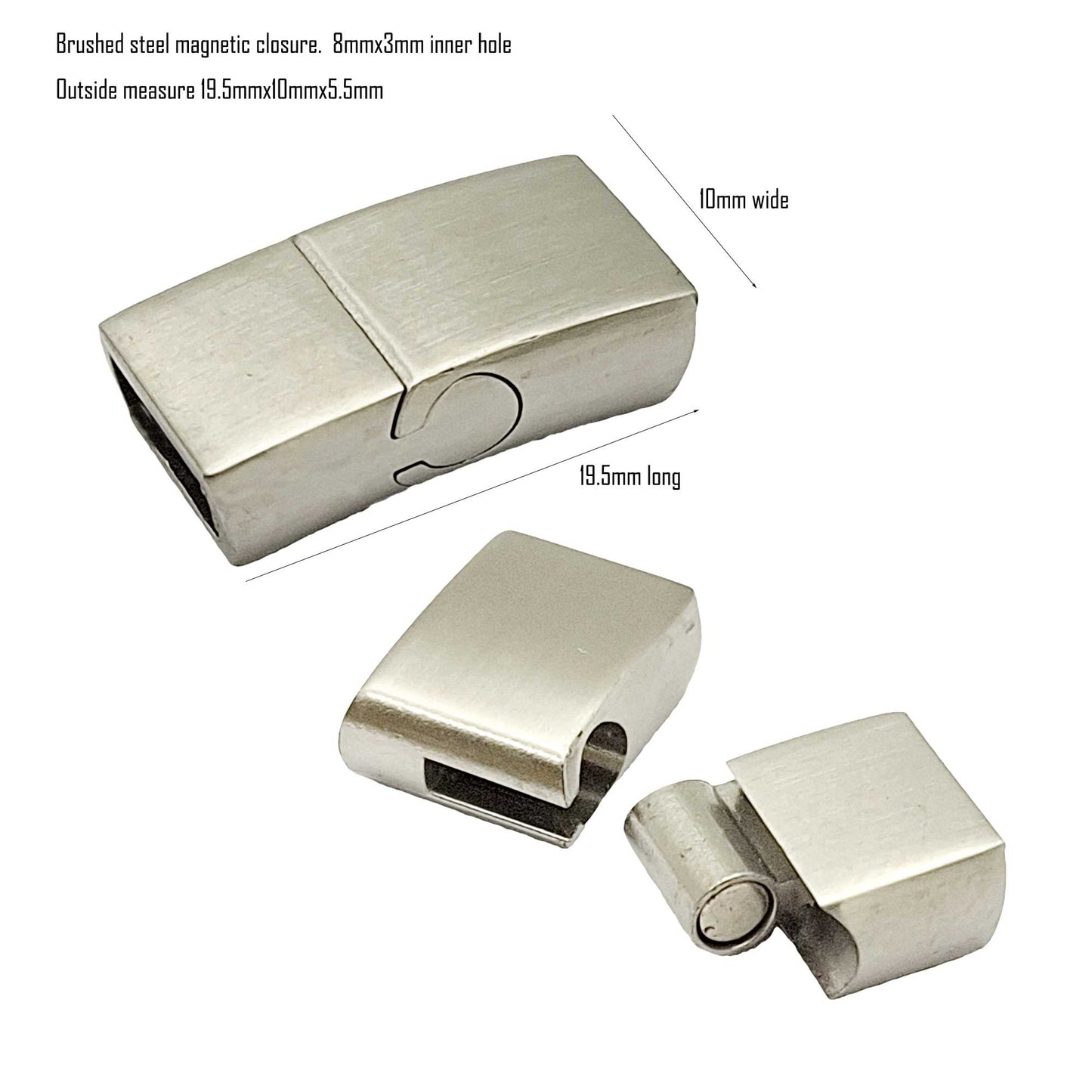 1 Piece 10mm/8mm Black Gold Brushed Stainless Steel Clasp 10mmx3mm Inner for Bracelet Making Magnetic End