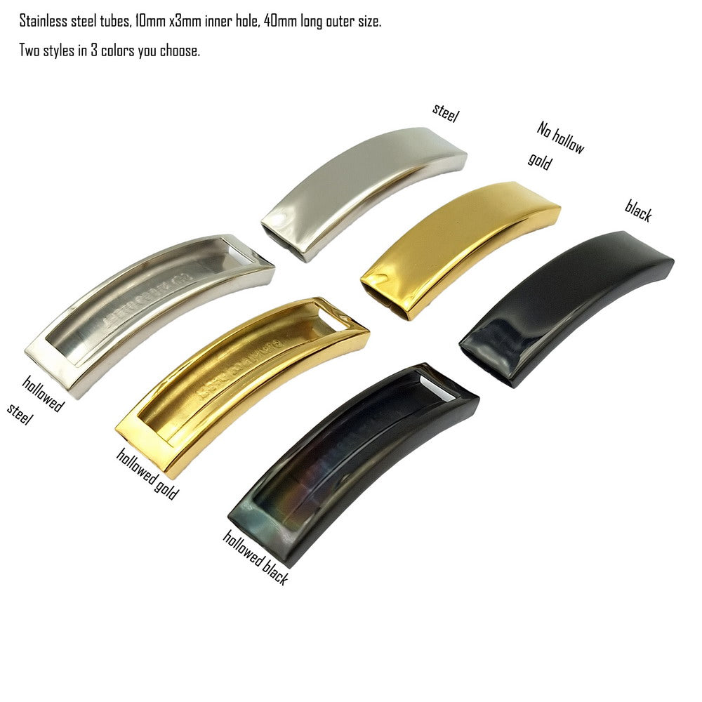Curseurs de Tube de fabrication de bracelets en acier inoxydable/or, trou intérieur poli de 10mm x 3mm pour l'artisanat de bracelets en Silicone de bande de 10mm x 2mm