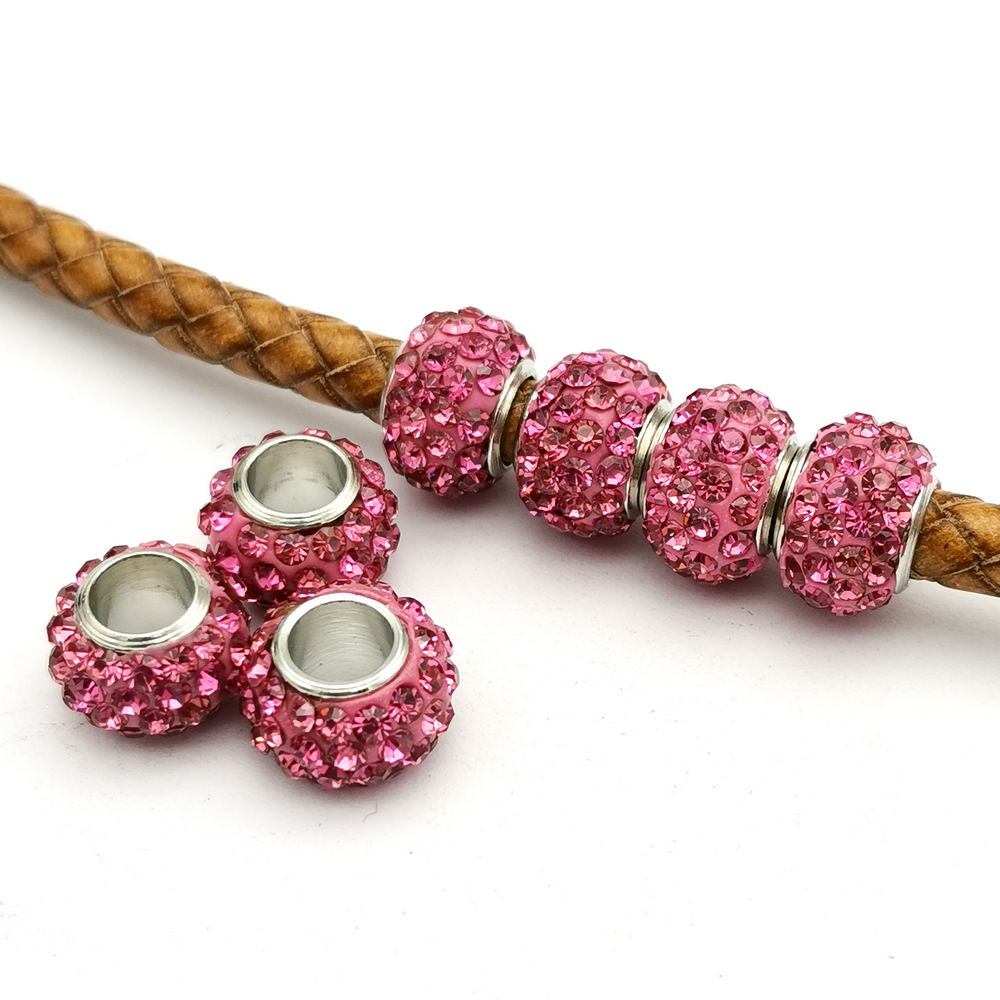 shapesbyX-4pcs 6mm Hole Rhinestones Sliders Beads,Leather Cord Beading for Jewelry Making
