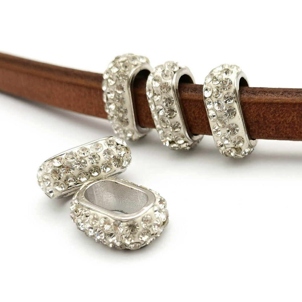 shapesbyX-4pcs 10x6mm Hole Rhinestones Sliders Beads,Licorice Leather Cord Beading for Jewelry Making