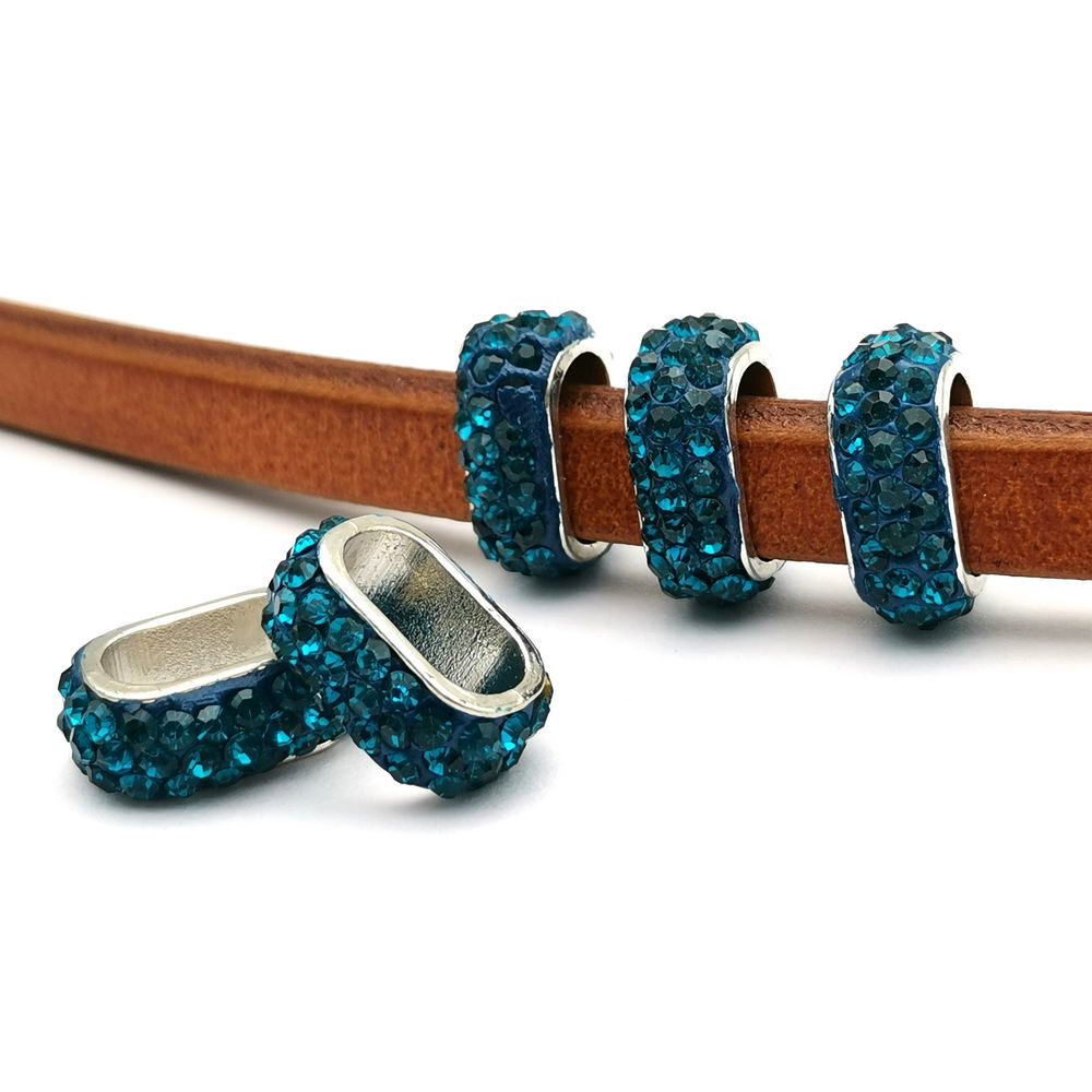 shapesbyX-4pcs 10x6mm Hole Rhinestones Sliders Beads,Licorice Leather Cord Beading for Jewelry Making
