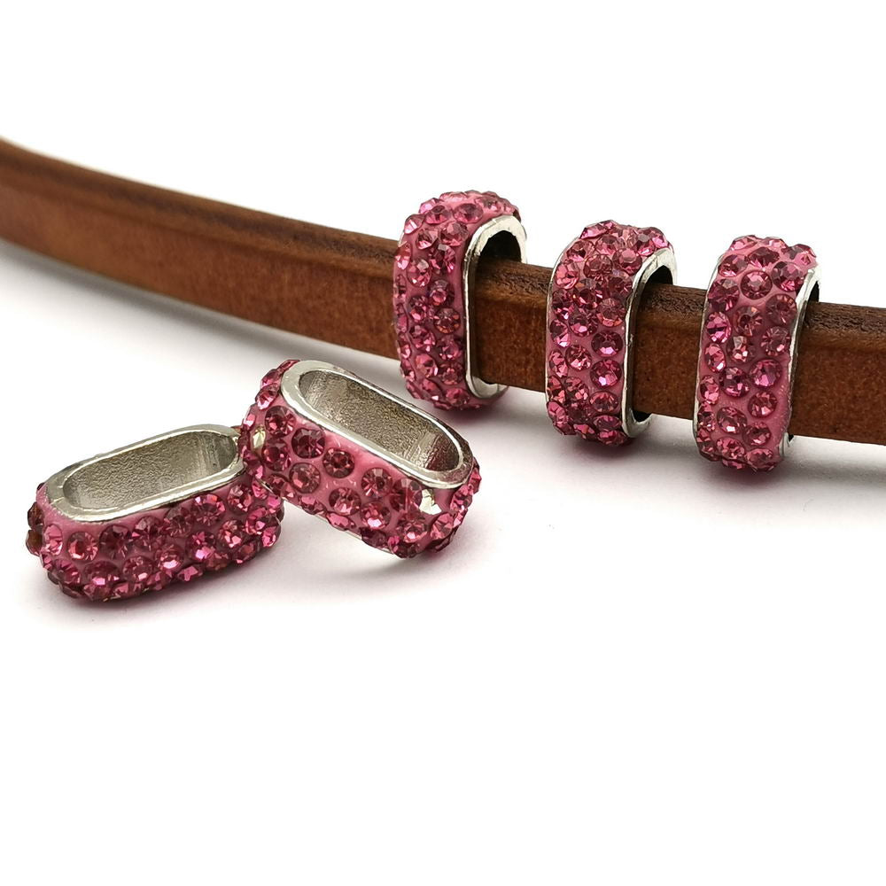 shapesbyX-4pcs 10x6mm Hole Rhinestones Sliders Beads,Licorice Leather Cord Beading for Jewelry Making
