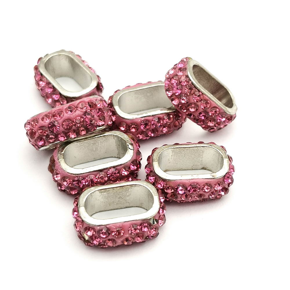 shapesbyX-4pcs 10x6mm Hole Rhinestones Sliders Beads,Licorice Leather Cord Beading for Jewelry Making