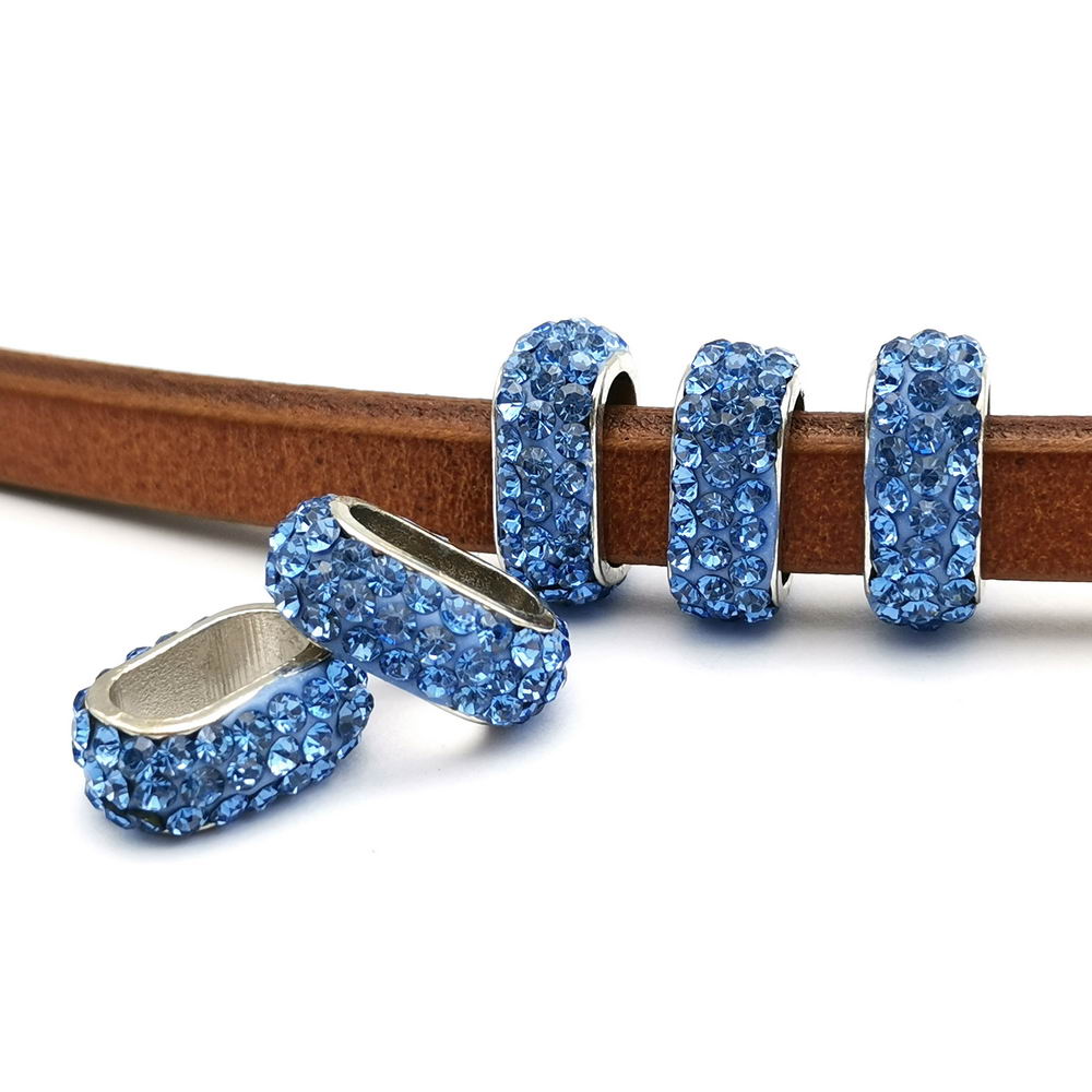 shapesbyX-4pcs 10x6mm Hole Rhinestones Sliders Beads,Licorice Leather Cord Beading for Jewelry Making