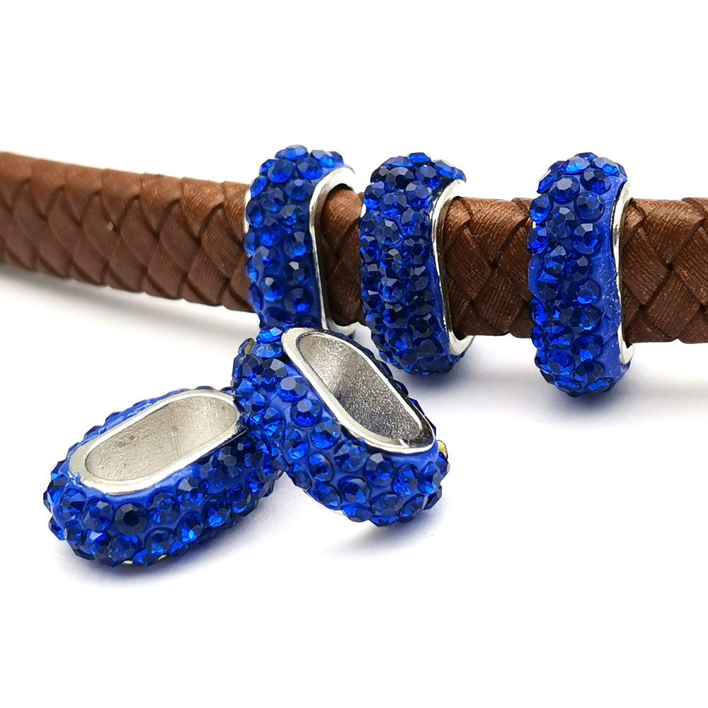 shapesbyX-4pcs 10x6mm Hole Rhinestones Sliders Beads,Licorice Leather Cord Beading for Jewelry Making