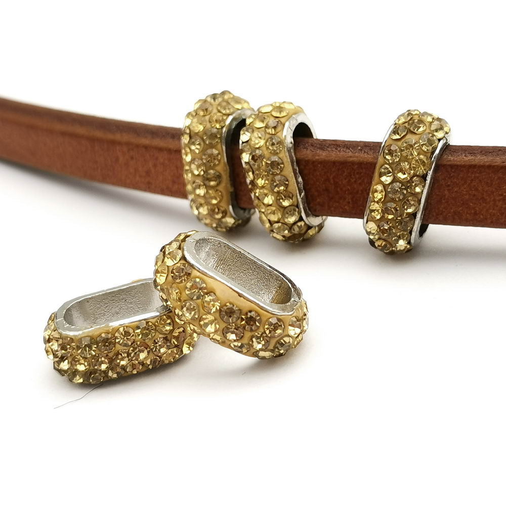 shapesbyX-4pcs 10x6mm Hole Rhinestones Sliders Beads,Licorice Leather Cord Beading for Jewelry Making