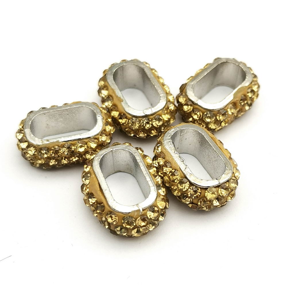 shapesbyX-4pcs 10x6mm Hole Rhinestones Sliders Beads,Licorice Leather Cord Beading for Jewelry Making