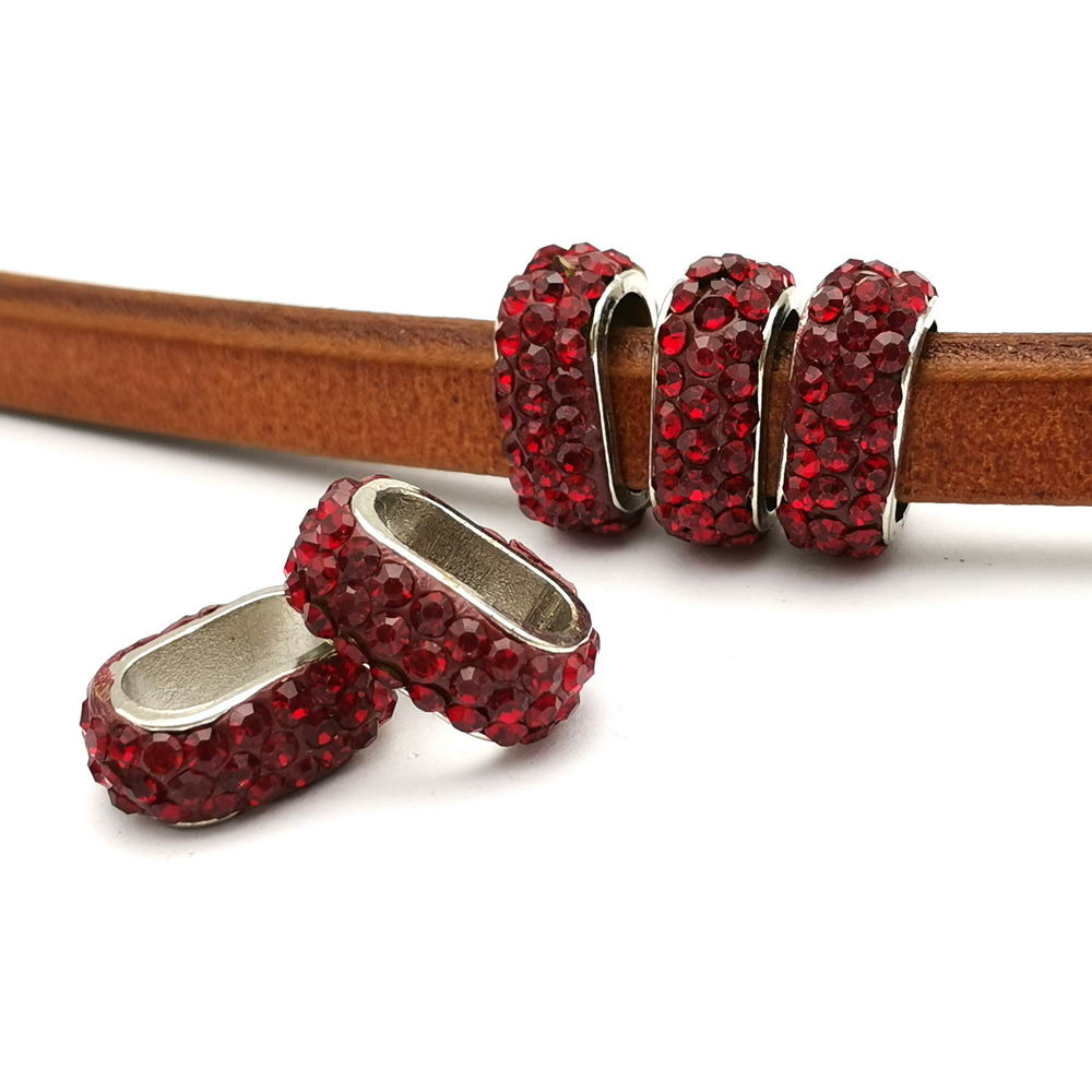 shapesbyX-4pcs 10x6mm Hole Rhinestones Sliders Beads,Licorice Leather Cord Beading for Jewelry Making