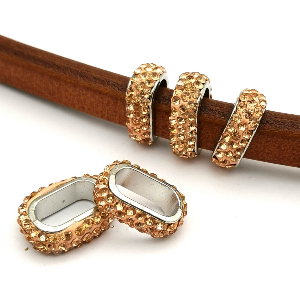 shapesbyX-4pcs 10x6mm Hole Rhinestones Sliders Beads,Licorice Leather Cord Beading for Jewelry Making