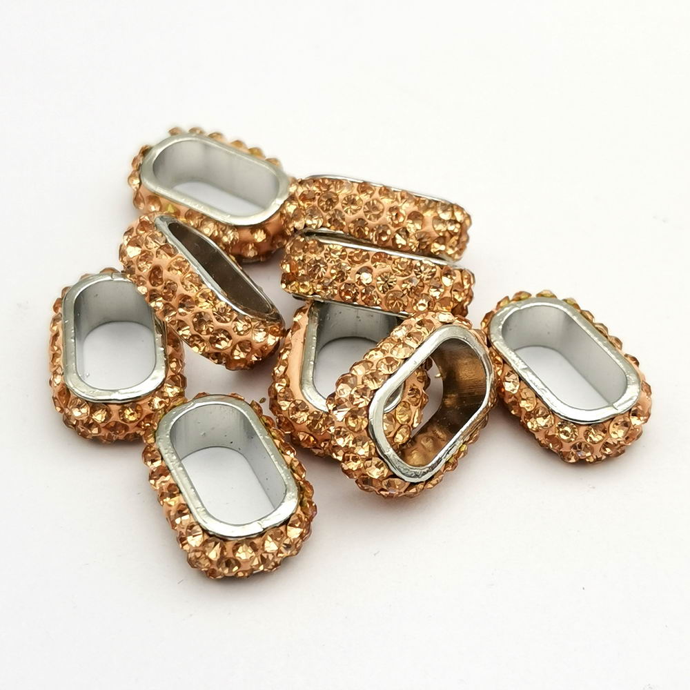 shapesbyX-4pcs 10x6mm Hole Rhinestones Sliders Beads,Licorice Leather Cord Beading for Jewelry Making