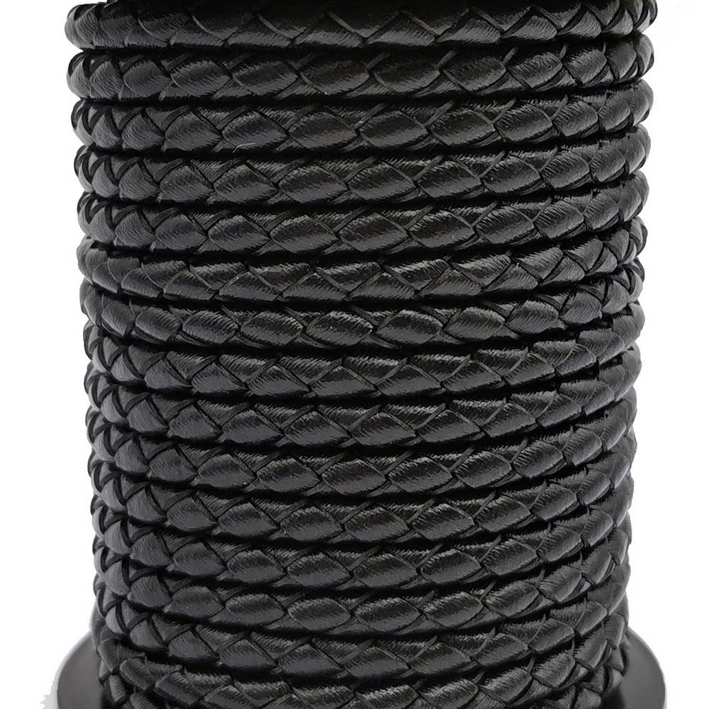 ShapesbyX-Black Braided Leather Cord Leather Bolo Tie 3mm Round Black