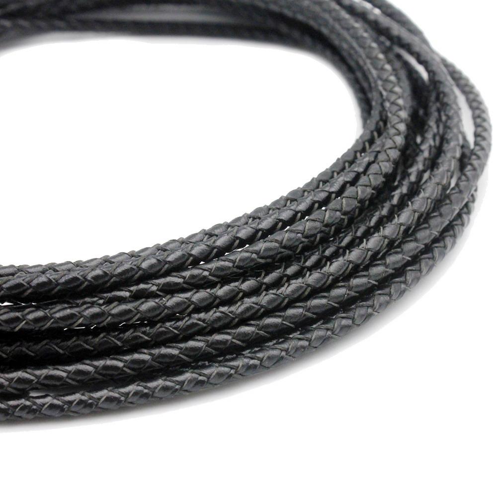 Black Braided Leather Cord Leather Bolo Tie 3mm Round Black