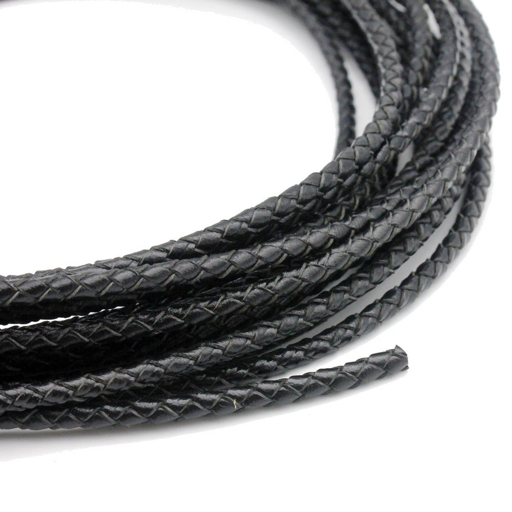 ShapesbyX-Black Braided Leather Cord Leather Bolo Tie 3mm Round Black