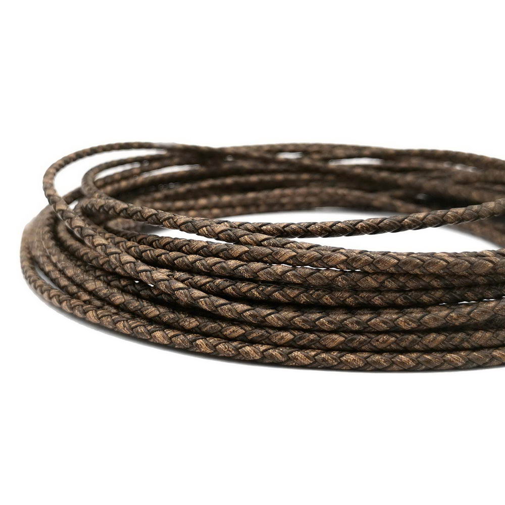 shapesbyX-3mm Braided Leather Cords Weathered Brown Jewelry Making in Bracelet Necklace Bolo Tie