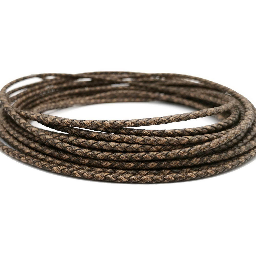 shapesbyX-3mm Braided Leather Cords Weathered Brown Jewelry Making in Bracelet Necklace Bolo Tie