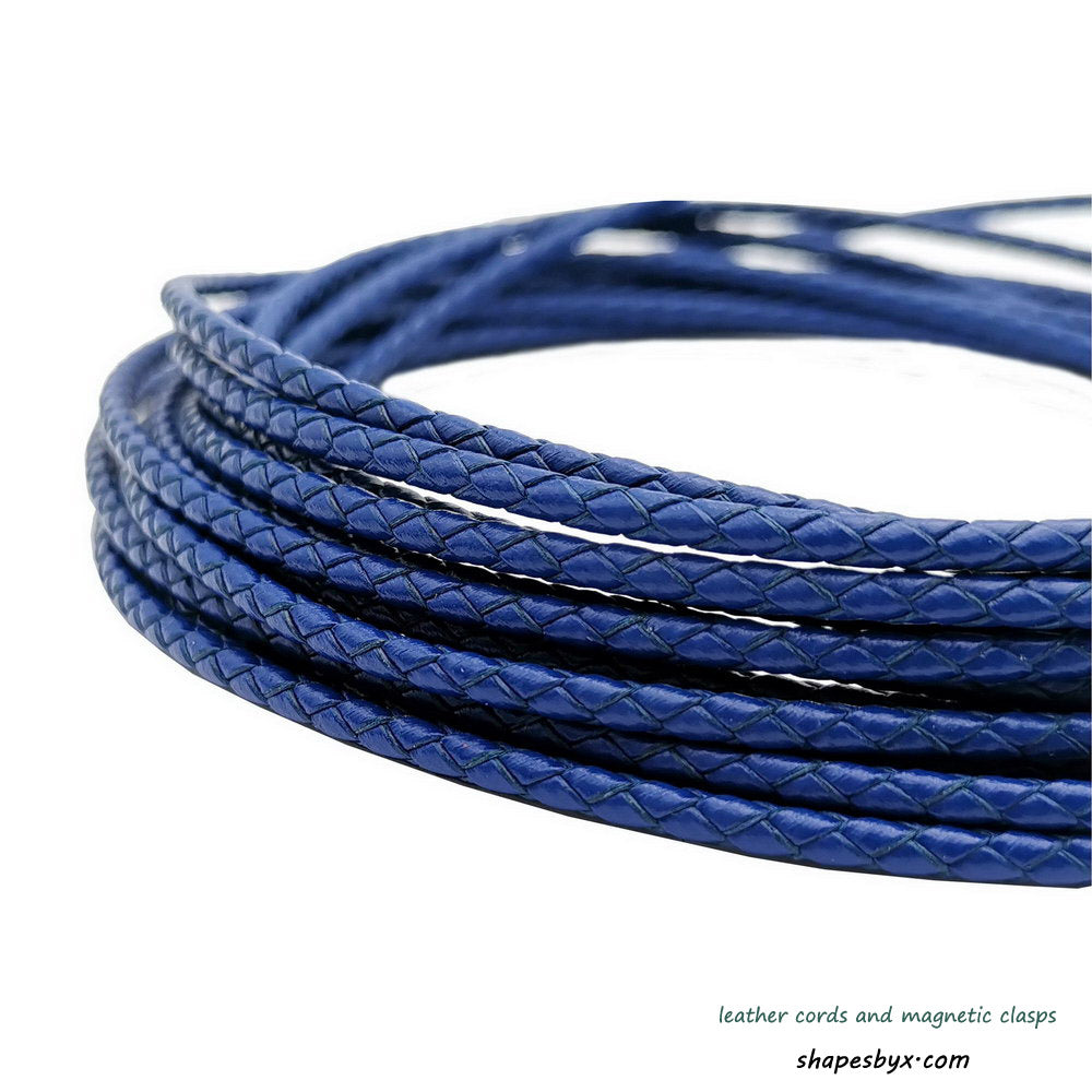 shapesbyX-3mm Braided Leather Cords Royal Blue Round Leather Strap Bracelet Necklace Making Bolo Tie