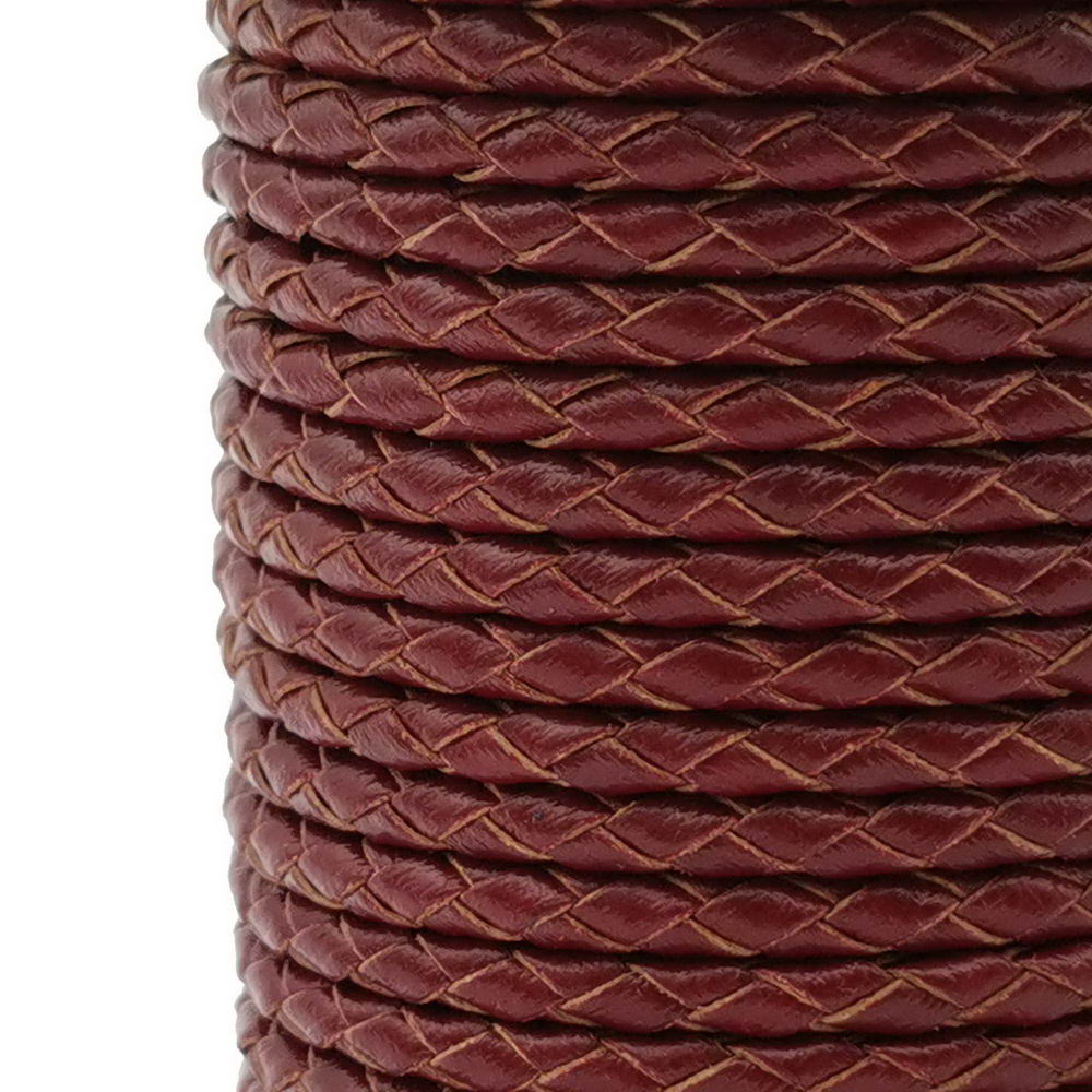 shapesbyX-3mm Braided Leather Cords Maroon Round Leather Strap Bracelet Necklace Making Bolo Tie