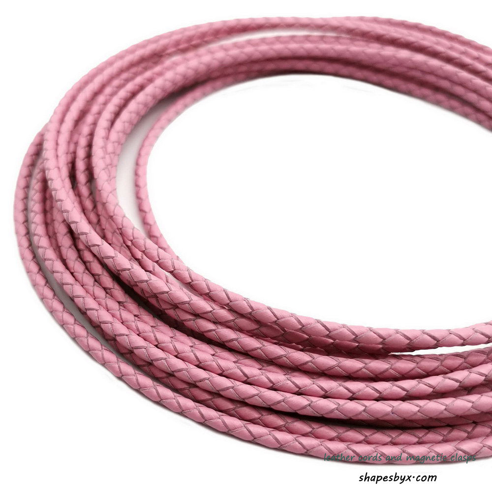 shapesbyX-3mm Braided Leather Cords Pink Round Leather Strap Bracelet Necklace Making Bolo Tie