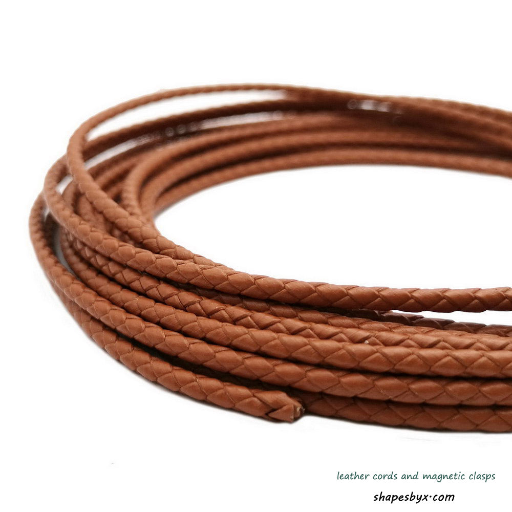 shapesbyX-3mm Braided Leather Cords Brown Round Leather Strap Bracelet Necklace Making Bolo Tie