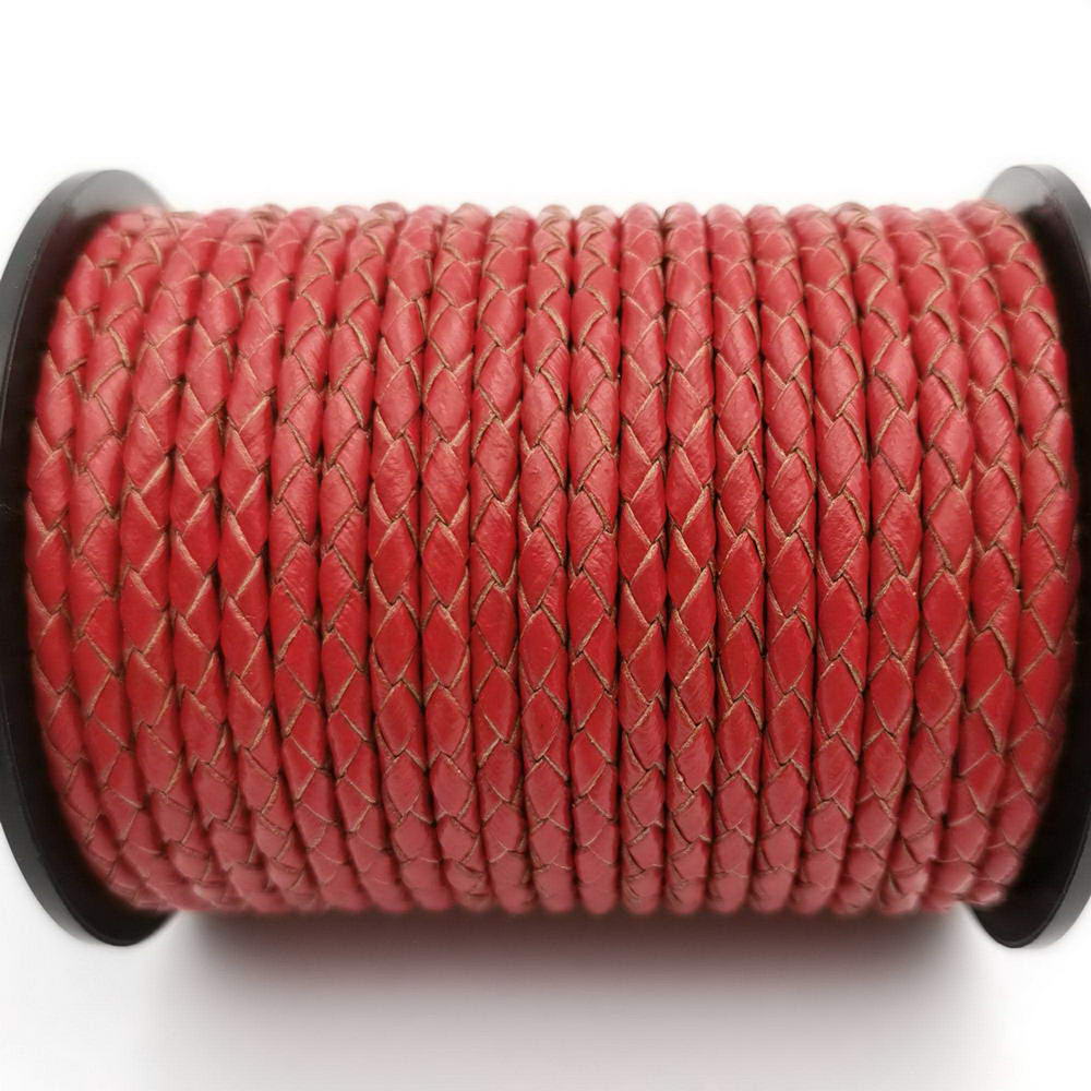 ShapesbyX-cordon en cuir tressé 3mm rond rouge Bracelet collier fabrication bracelet en cuir Bolo cravate