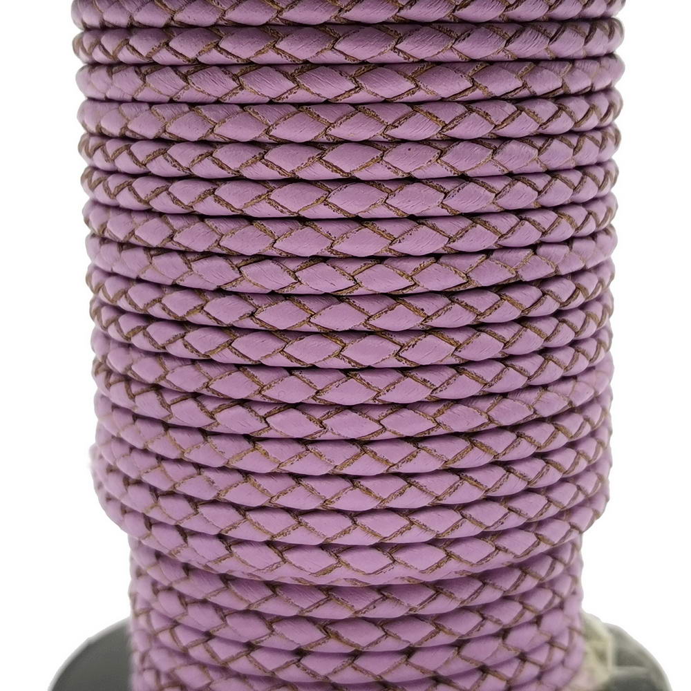 Cordons en cuir tressé violet clair, bracelet Bolo en cuir, fabrication de bijoux 3mm