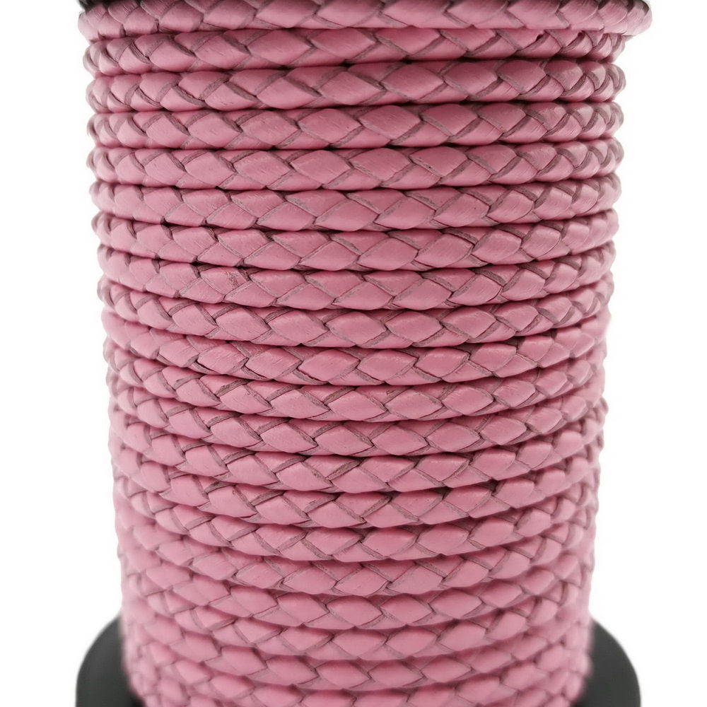 shapesbyX-3mm Braided Leather Cords Pink Round Leather Strap Bracelet Necklace Making Bolo Tie